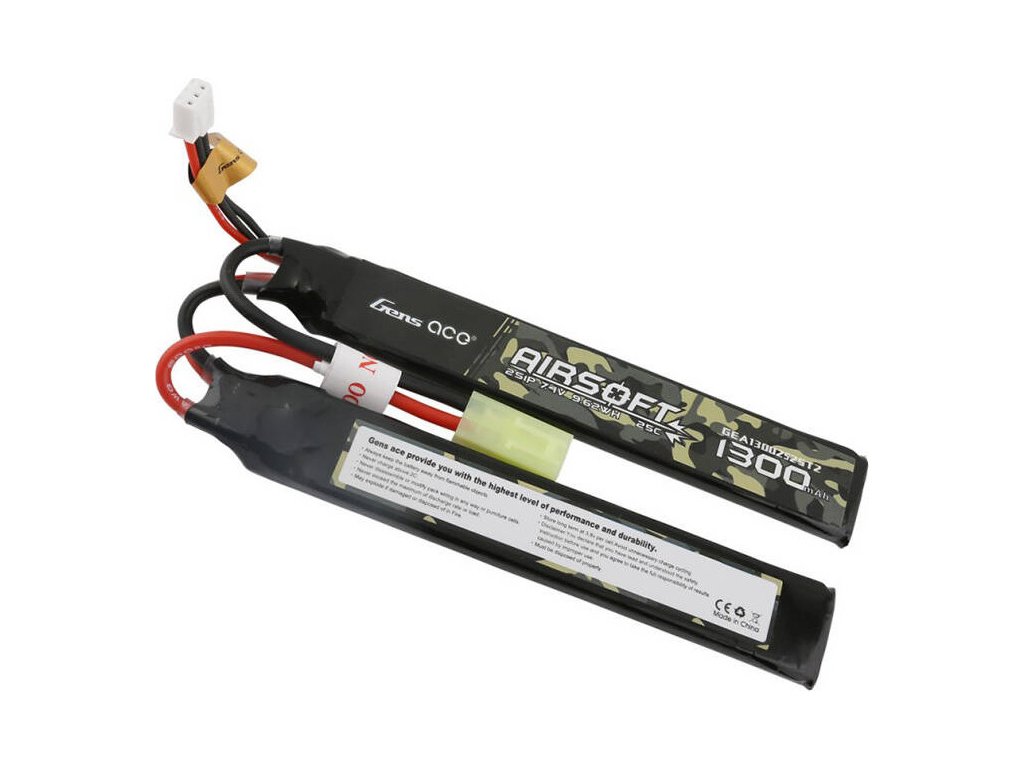 Gens ace 25C 1300mAh 2S1P 7,4V sedlová airsoftová pistolová lipo baterie s mini konektorem Tamiya