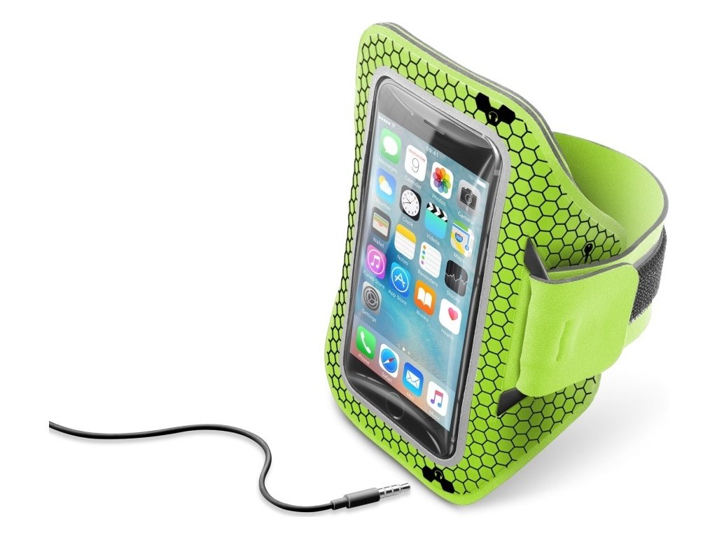 Športové neoprénové púzdro CellularLine ARMBAND RUNNING, pre smartfóny do veľkosti 5,2", limetková