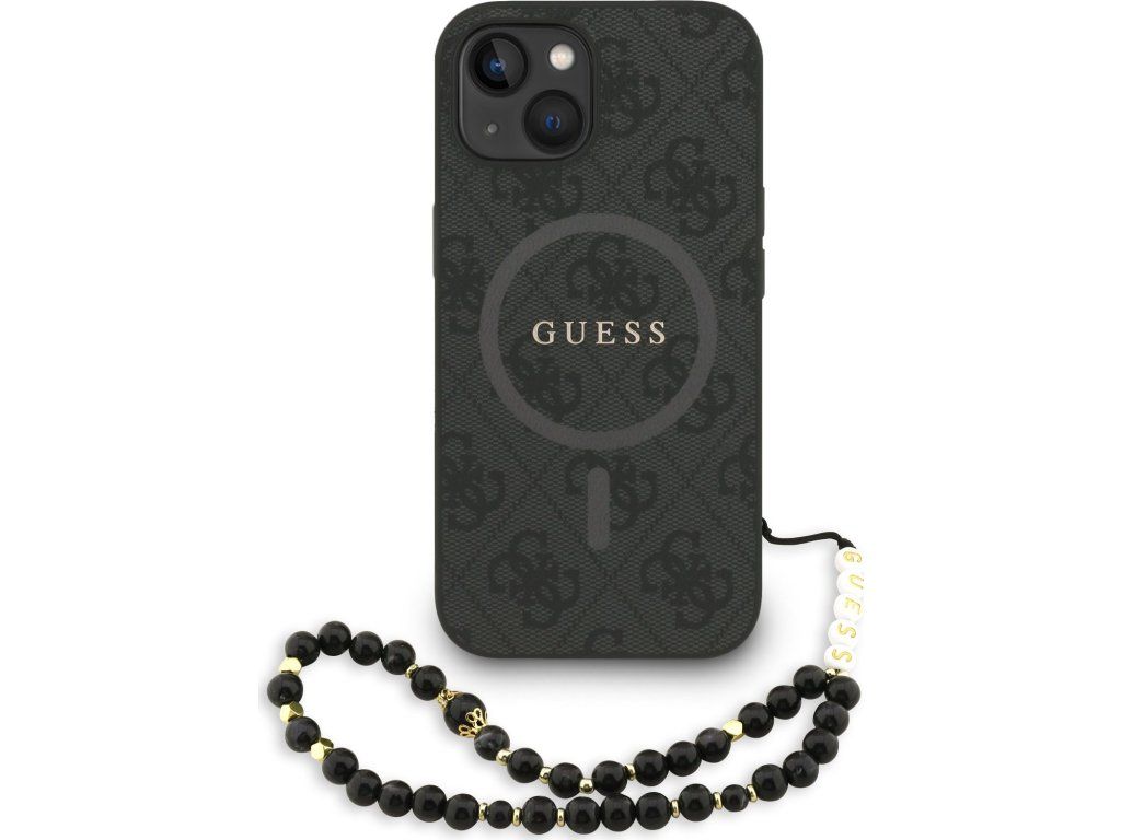 Guess PU Leather 4G Colored Ring Strap MagSafe Zadní Kryt pro iPhone 13 Black
