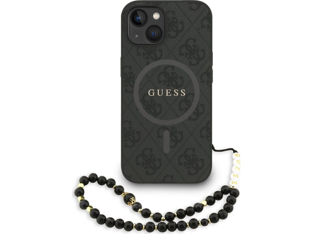 Guess PU Leather 4G Colored Ring Strap MagSafe Zadní Kryt pro iPhone 14 Black