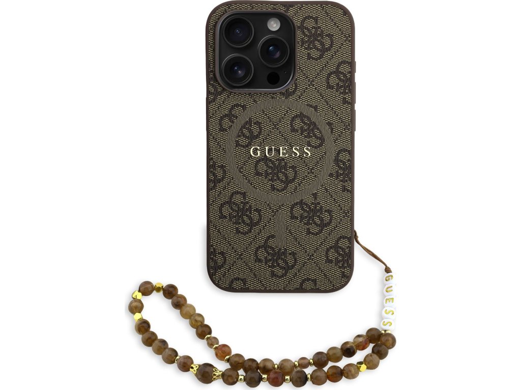 Guess PU Leather 4G Colored Ring Strap MagSafe Zadní Kryt pro iPhone 15 Pro Max Brown