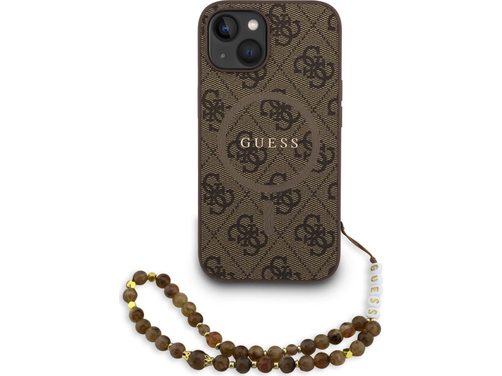 Guess PU Leather 4G Colored Ring Strap MagSafe Zadní Kryt pro iPhone 15 Brown