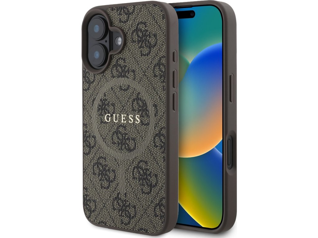 Guess PU Leather 4G Colored Ring MagSafe Zadní Kryt pro iPhone 16 Plus Brown