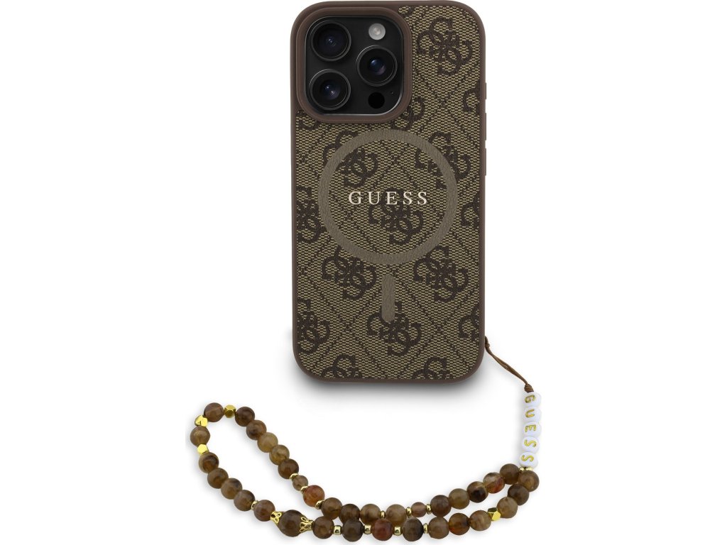 Guess PU Leather 4G Colored Ring Strap MagSafe Zadní Kryt pro iPhone 16 Pro Brown
