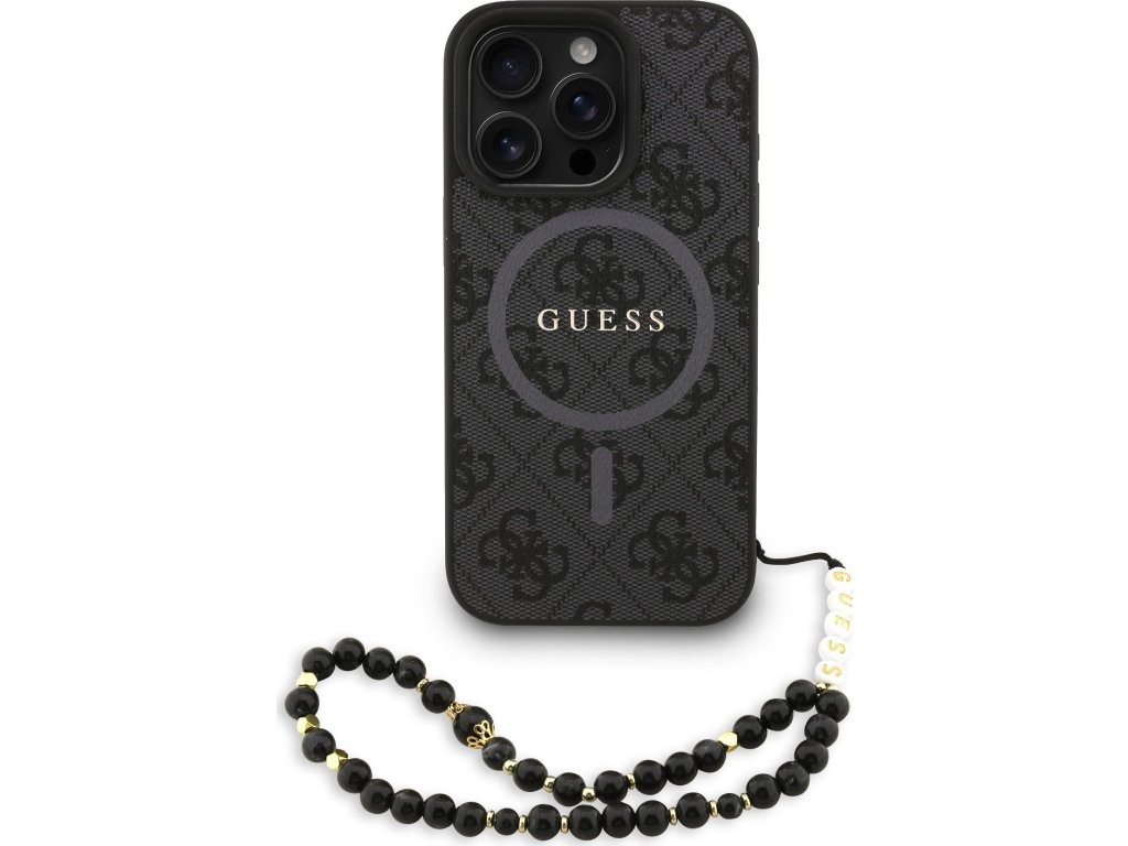 Guess PU Leather 4G Colored Ring Strap MagSafe Zadní Kryt pro iPhone 16 Pro Black