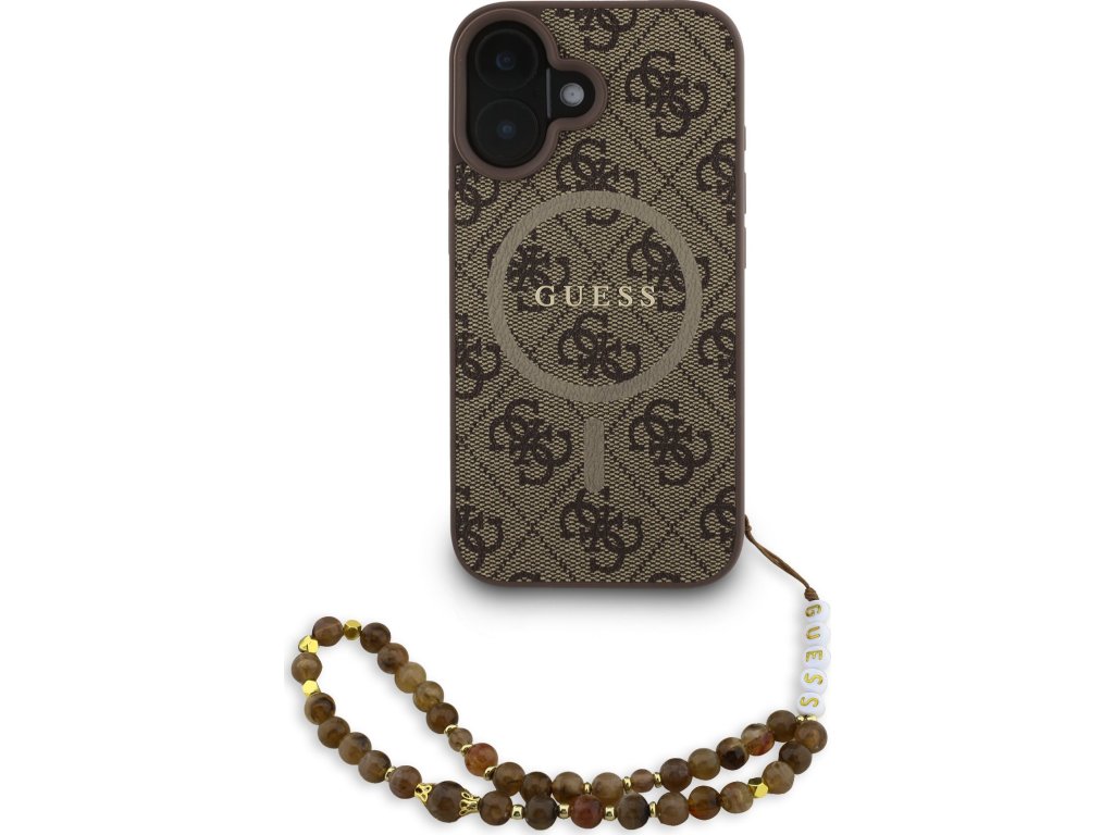 Guess PU Leather 4G Colored Ring Strap MagSafe Zadní Kryt pro iPhone 16 Brown