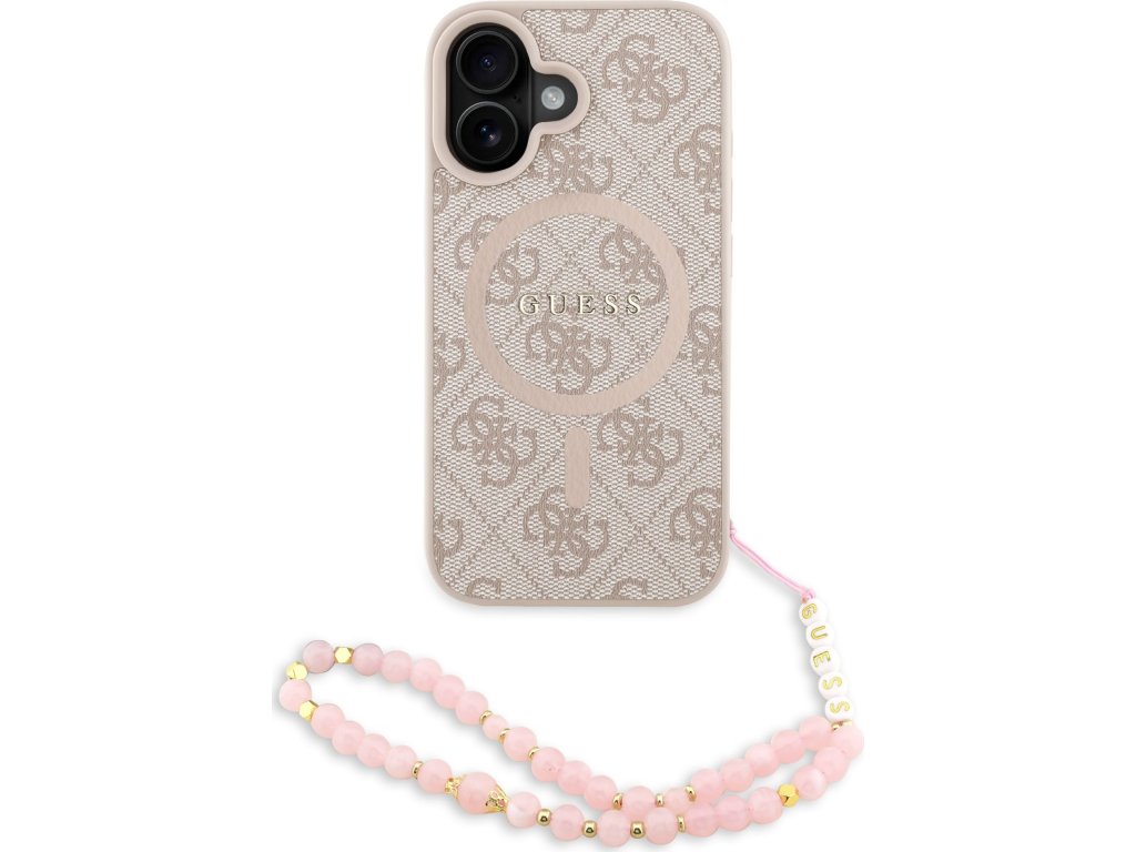 Guess PU Leather 4G Colored Ring Strap MagSafe Zadní Kryt pro iPhone 16 Pink