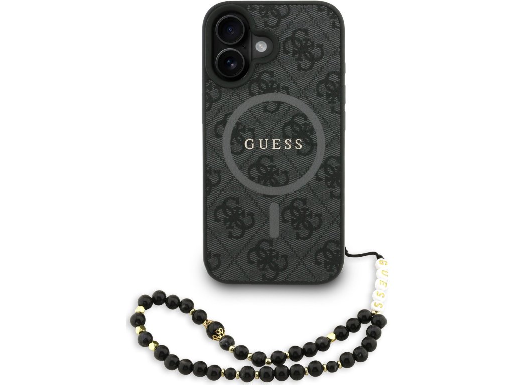 Guess PU Leather 4G Colored Ring Strap MagSafe Zadní Kryt pro iPhone 16 Black