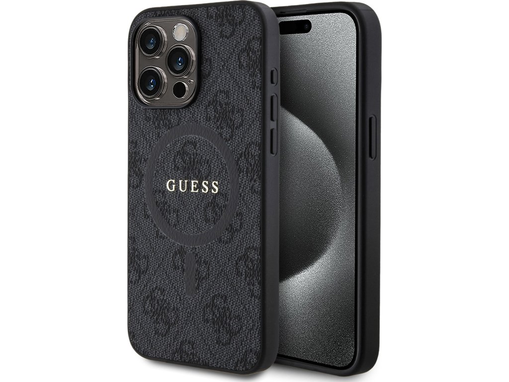 Guess PU Leather 4G Colored Ring MagSafe Zadný Kryt pre iPhone 15 Pro Max Black