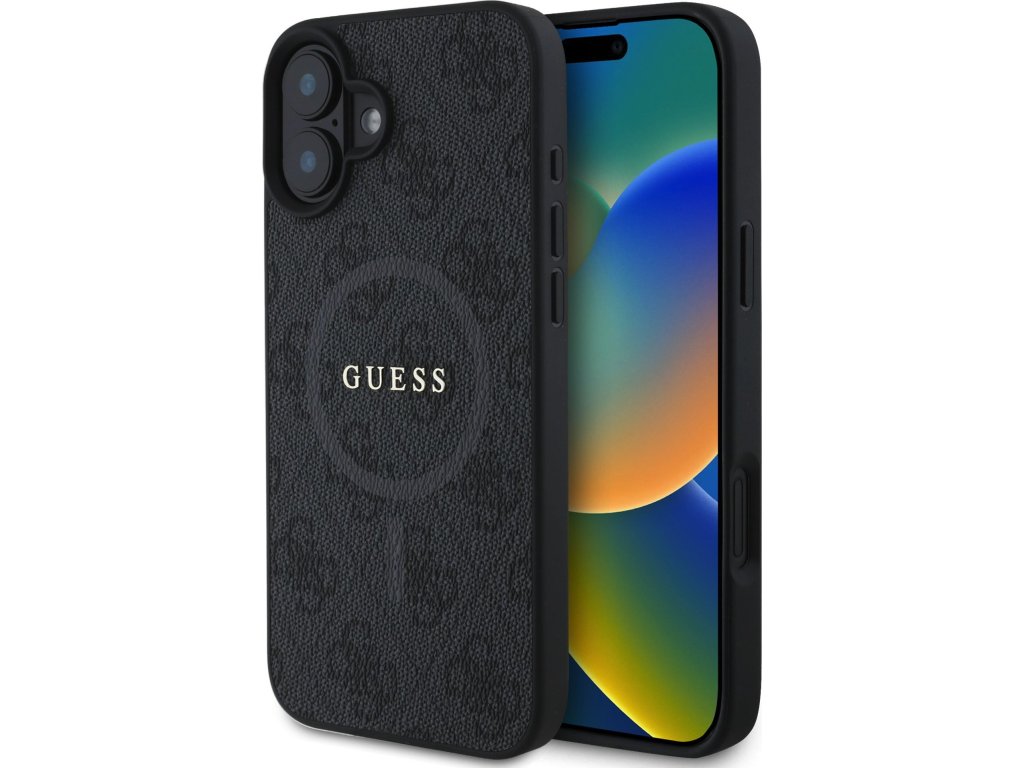 Guess PU Leather 4G Colored Ring MagSafe Zadný Kryt pre iPhone 16 Black