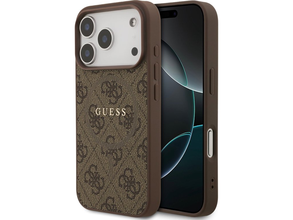 Guess PU Leather 4G Colored Ring MagSafe Zadný Kryt pre iPhone 17 Pro Brown