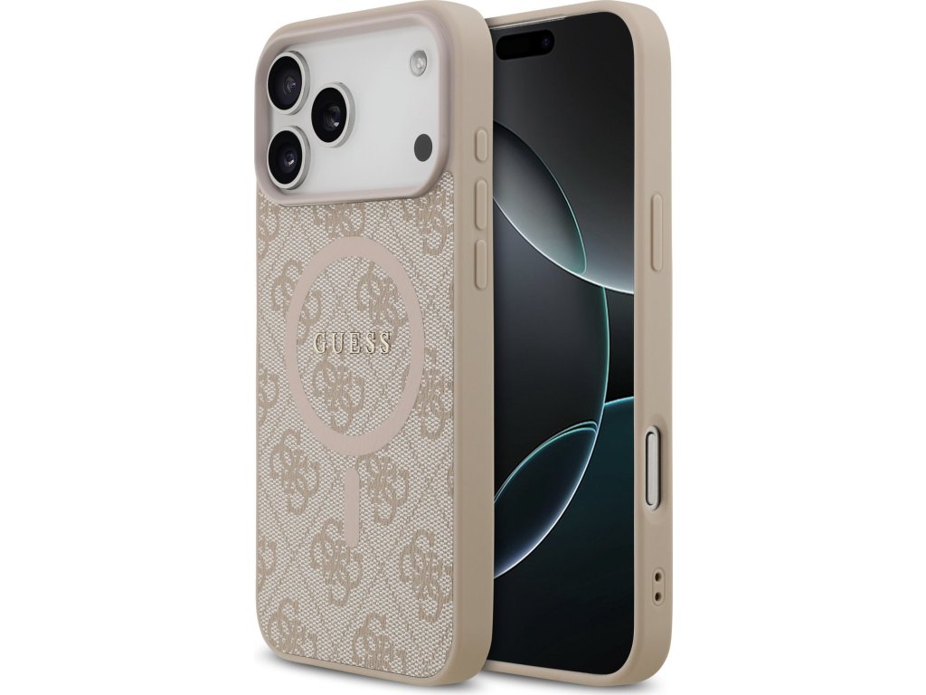 Guess PU Leather 4G Colored Ring MagSafe Zadný Kryt pre iPhone 17 Pro Max Pink