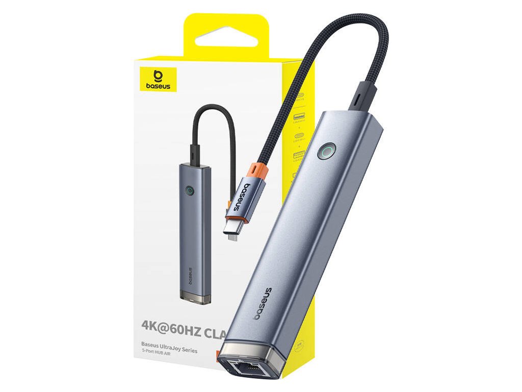 5portový HUB AIR Baseus řady UltraJoy Type-C - HDMI, USB3.0x2, PD, RJ45 (šedý)