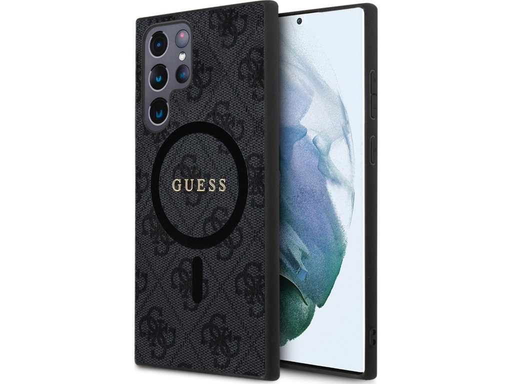 Guess PU Leather 4G Colored Ring MagSafe Zadní Kryt pro Samsung Galaxy S24 Ultra Black