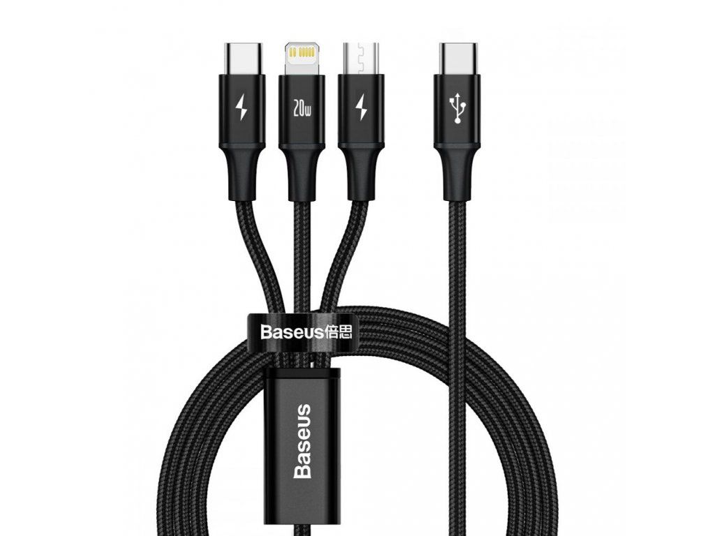 Baseus rychlý USB-C kabel Rapid 3v1 Type-C (USB-C), Lightning a Micro-USB PD20W - 150cm, Black