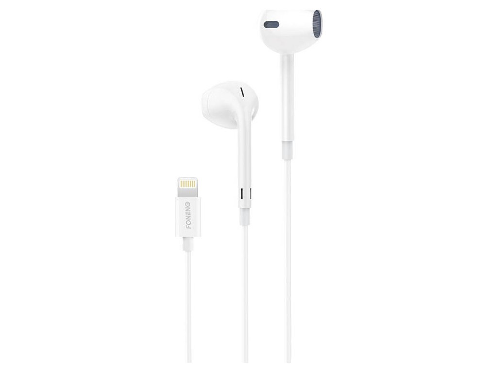 Drátová sluchátka Foneng T28 s konektorem Lightning pro iPhone s dálkovým ovládáním (bílá)