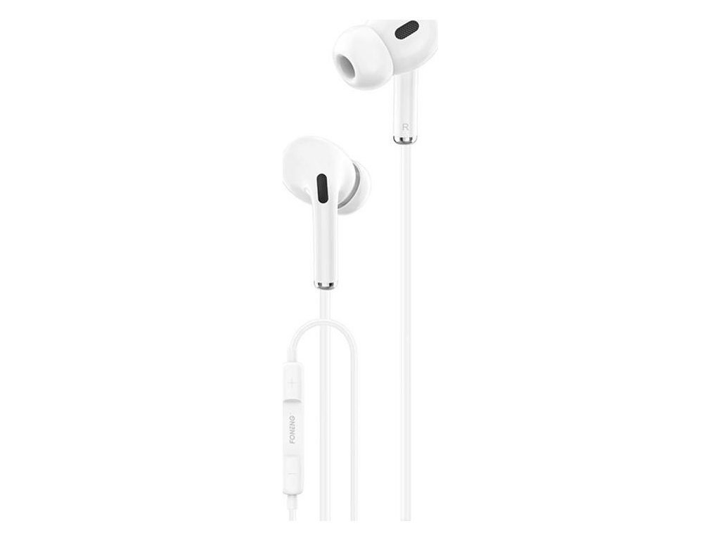 Sluchátka do uší drátová Foneng T33 standardní jack 3,5 mm s mikrofonem (bílá)