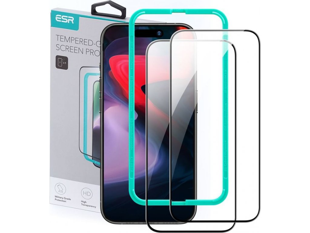 Tempered glass ESR TEMPERED GLASS 2-PACK IPHONE 15 PRO BLACK 