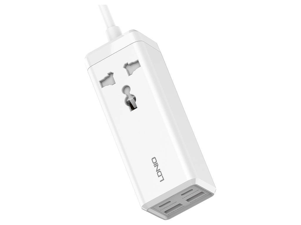 Napájecí lišta s 1 zásuvkou AC, 2x USB, 2x USB-C 65W LDNIO SC1418, EU/US, 2500 W (bílá)