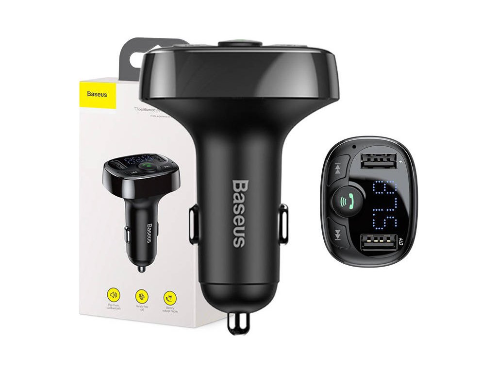 Vysielač FM Baseus T typed Bluetooth 2xUSB microSD (čierny)