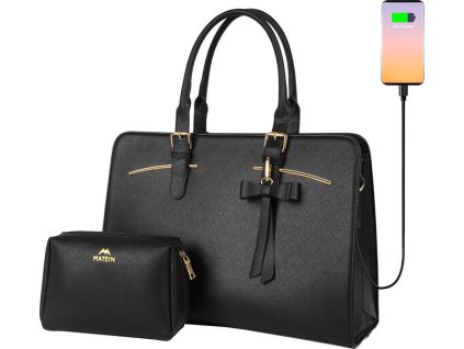 Dámská brašna na 15,6'' notebook s kosmetickým pouzdrem Matein 1310 Black USB