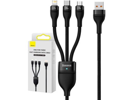 USB kábel 3v1 Baseus Flash Series, USB-C + micro USB + Lightning, 100W, 1,2m (čierny)