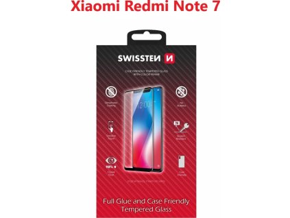 SKLO SWISSTEN FULL GLUE, COLOR FRAME, CASE FRIENDLY PRE XIAOMI REDMI NOTE 7 ČIERNE