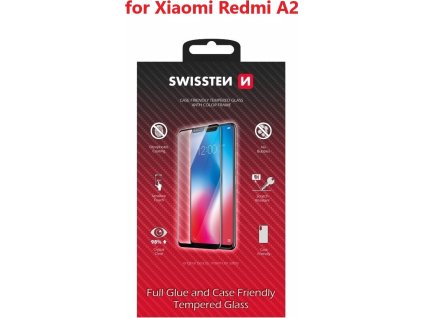 SKLO SWISSTEN FULL GLUE, COLOR FRAME, CASE FRIENDLY PRO XIAOMI REDMI A2 ČERNÉ