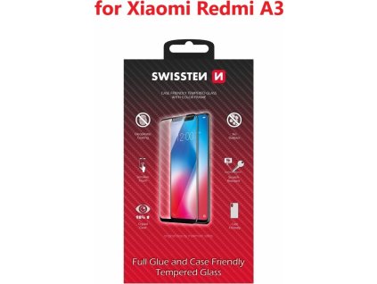 SKLO SWISSTEN FULL GLUE, COLOR FRAME, CASE FRIENDLY PRE XIAOMI REDMI A3 ČIERNE