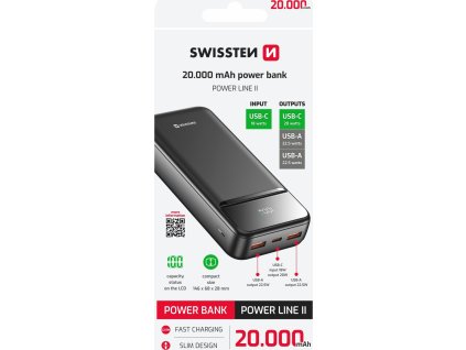 SWISSTEN POWER BANK 20000 mAh POWER LINE II ČERNÁ