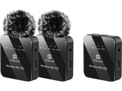 PULUZ 2 TX + 1 RX Bezdrátový klopový mikrofon