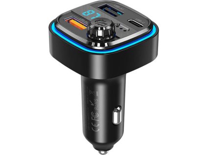 Nabíječka do auta / FM vysílač XO BCC08 USB x2, USB-C, MP3, Bluetooth 5.0 (černá)