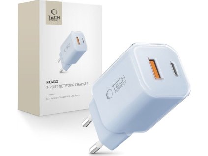 TECH-PROTECT NCM33 2-PORT NETWORK CHARGER PD 33W / QC3.0 BABY BLUE