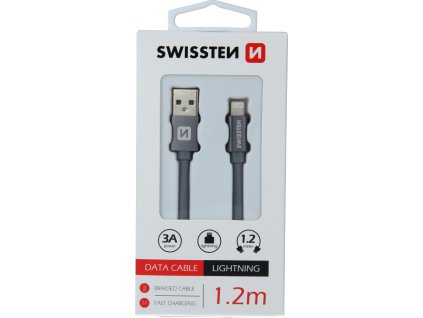 DATOVÝ KABEL SWISSTEN TEXTILE USB / LIGHTNING 1,2 M ŠEDÝ
