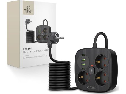 TECH-PROTECT PCS3X4 POWER STRIP 2 USB & 2 TYPE-C & 3 SOCKET 200CM BLACK