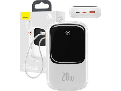 Powerbanka Baseus Qpow PRO s kabelem Lightning, portem USB-C a USB 20000mAh, 20W (bílá)