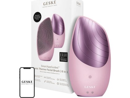 Sonická termo kefka na tvár a čistenie pleti 6 v 1 Geske s aplikáciou (ružová)