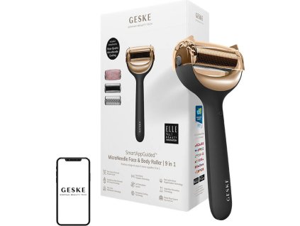 Mikroihličkový valček / derma roller na tvár a telo 9v1 Geske s aplikáciou (sivý)
