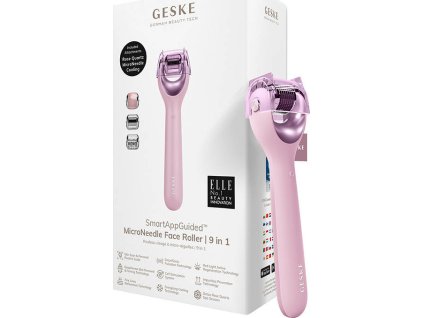 Mikrojehličkový váleček / derma roller na obličej 9v1 Geske s aplikací (růžový)