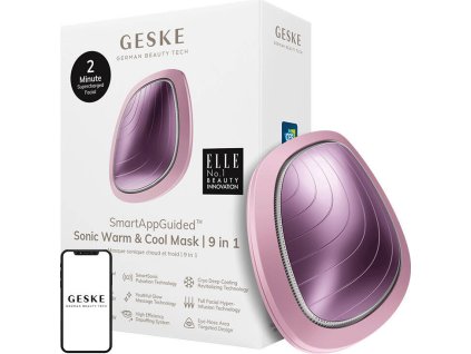 Sonický hřejivý a chladivý masážní přístroj na obličej 9v1 Geske s aplikací (růžový)