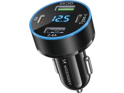 Wozinsky WDCCB autonabíjačka s displejom 50W 2xUSB-C / 2xUSB-A - čierna