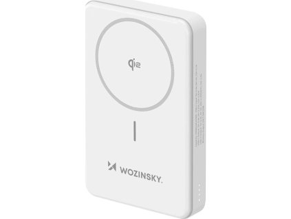 Powerbanka Wozinsky 22,5W PD Qi2 10000 mAh, se stojánkem, 1x USB-A, 1x USB-C - bílá