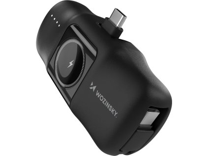 Wozinsky WF16-YCS 5000mAh 15W USB-C mini powerbanka so vstavaným USB-C káblom a nabíjačkou pre Apple Watch - čierna
