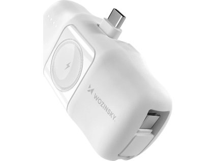Wozinsky WF16-YCS 5000mAh 15W USB-C mini powerbanka s vestavěným kabelem USB-C a nabíječkou pro Apple Watch - bílá