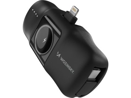 Wozinsky WF16-YLS 5000mAh 15W Lightning Mini Power Bank s vestavěným kabelem USB-C a nabíječkou pro Apple Watch - černá
