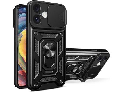 Hybrid Armor Camshield kryt pre iPhone 16 Plus s krytom kamery a stojanom – čierne