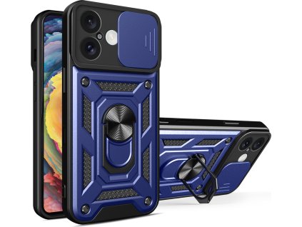 Hybrid Armor Camshield kryt pro iPhone 16 Plus s krytem kamery a stojánkem – modrý