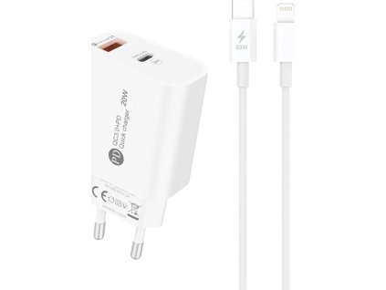A6MaxL 20W USB-A USB-C nabíjačka do steny s 1m USB-C káblom - Lightning - biela