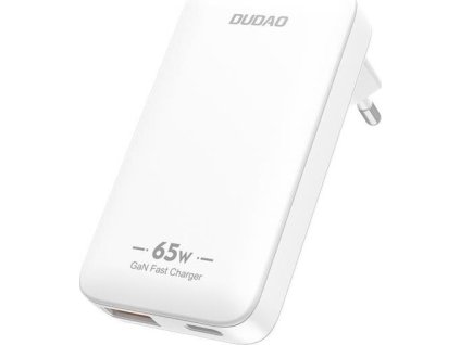 GaN Dudao A65Q 65W USB-A / USB-C PD ultratenká cestovní nabíječka do zásuvky EU / US - bílá