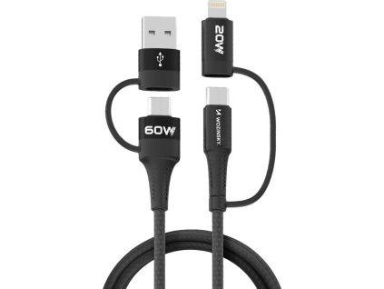 Wozinsky WNBAA 4v1 kábel 2x USB-C 1x USB-A 1x Lightning 60W 1 m - čierny